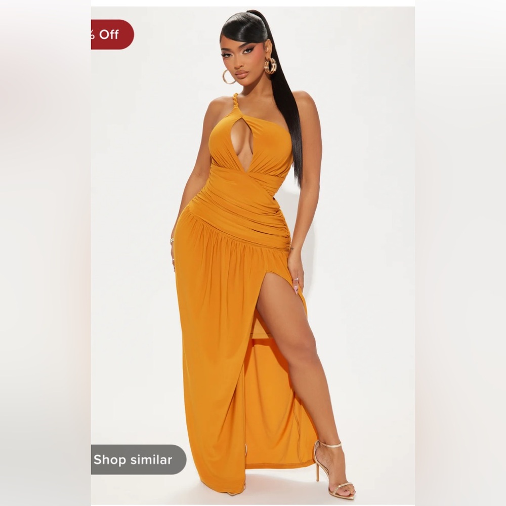 Alessia Ruched Maxi Dress - Cognac ( more orange as seen on picture )